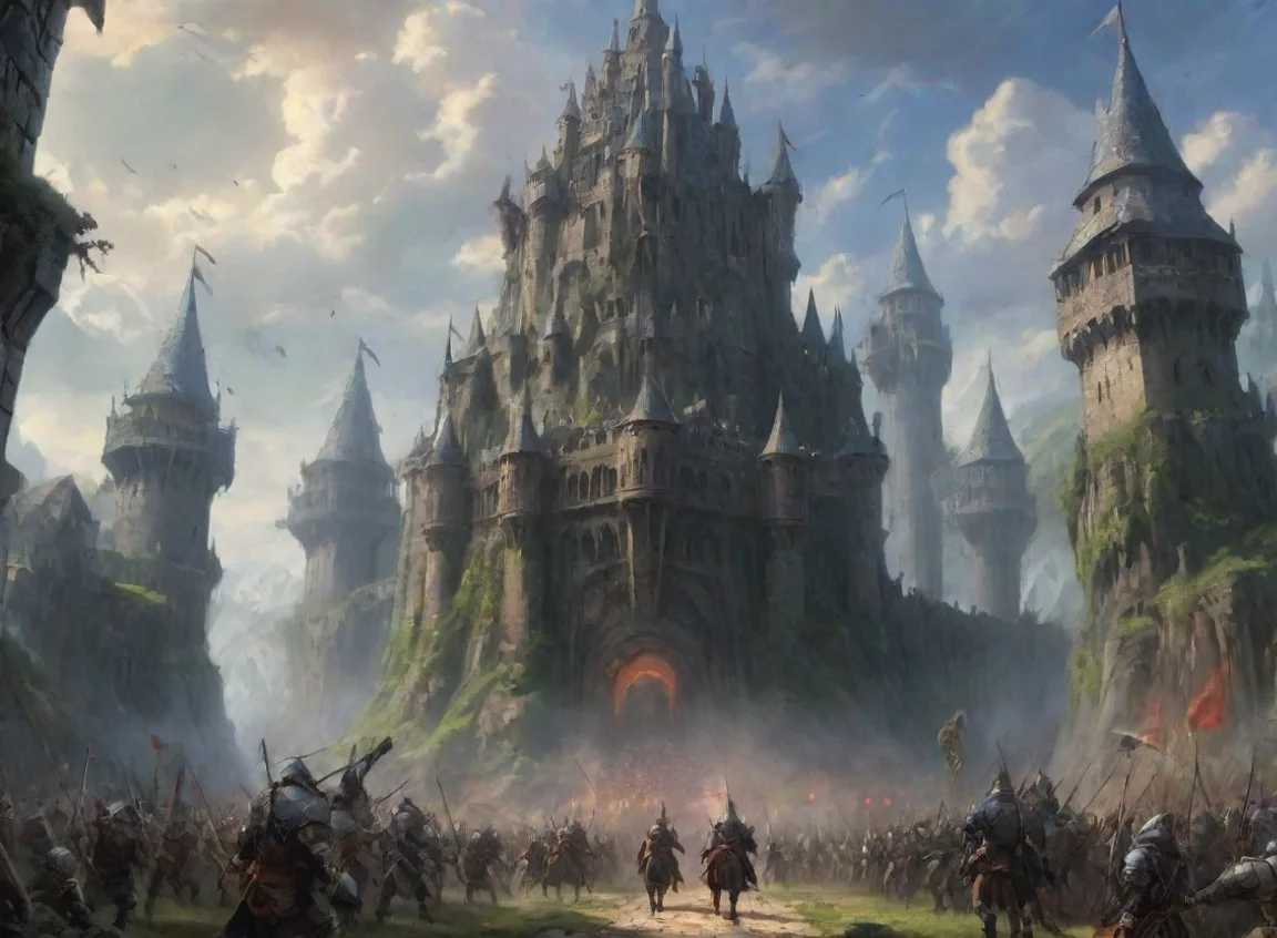aiamazing wonderland castle tall walls fortress epic anime orc invasion spears armored fantasy urukai lord of the rings style anime awesome portrait 2 landscape43