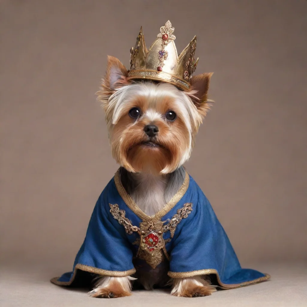 amazing yorkshire terrier dressed as a medieval king confident awesome portrait 2