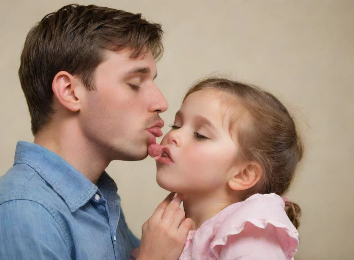 amazing young adult male kisses very young little girl. he touches her chest.  awesome portrait 2 landscape43