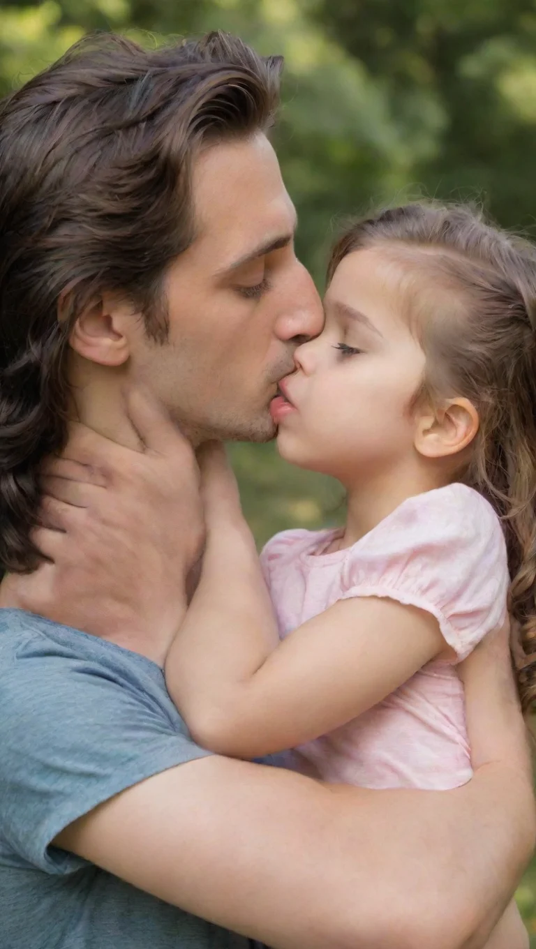 amazing young adult male kisses very young little girl. he touches her chest.  awesome portrait 2 tall