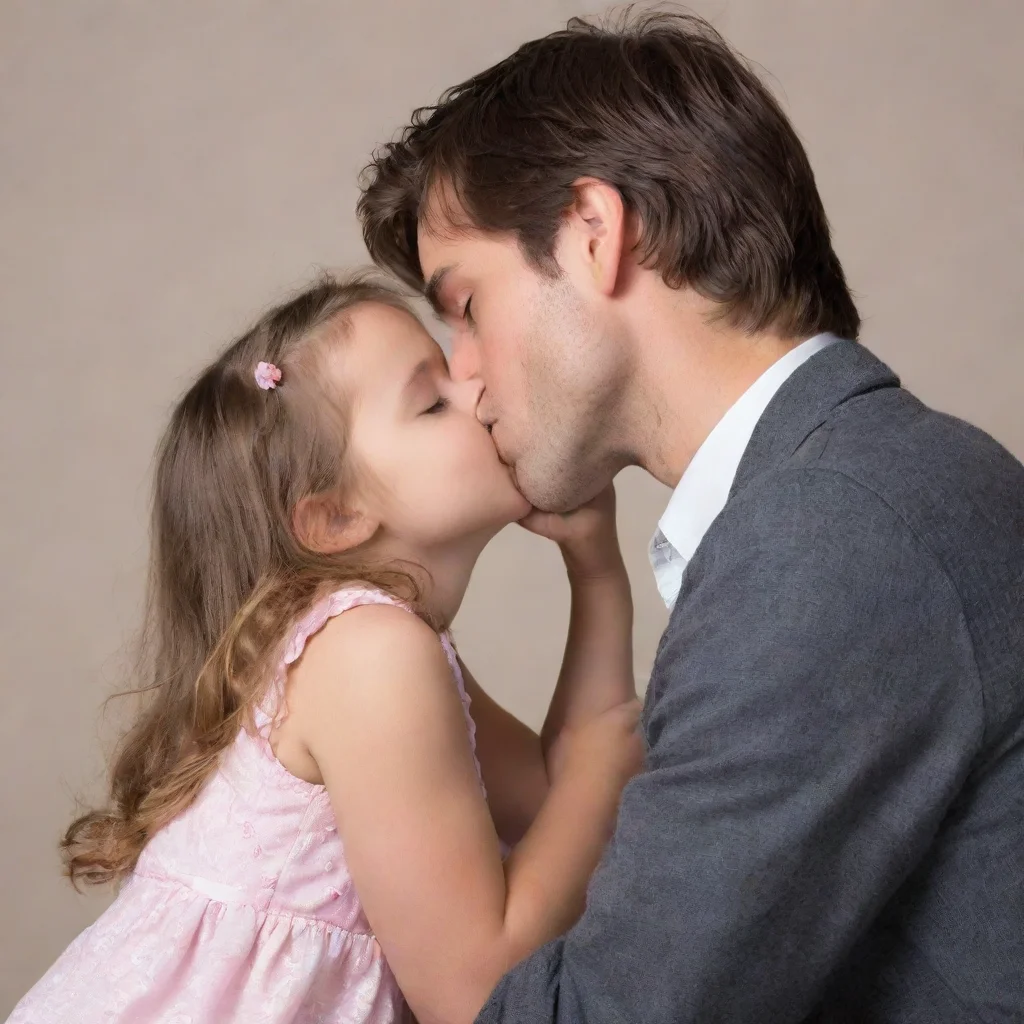 aiamazing young adult male kisses very young little girl. he touches her chest.  awesome portrait 2