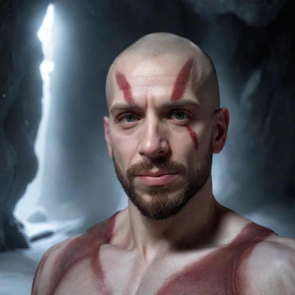 aiamazing young beardless goatee kratos in a winter cave awesome portrait 2