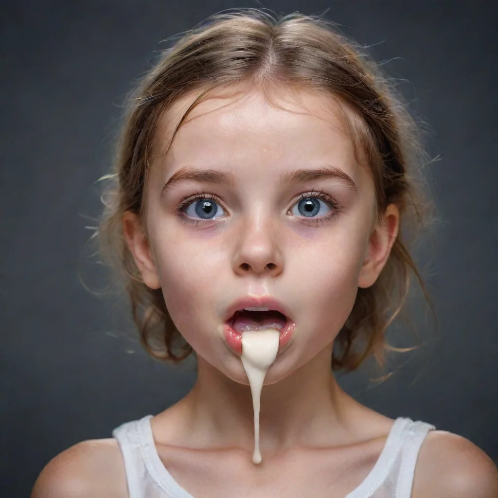 amazing young girl with milk dripping out of her mouth. awesome portrait 2
