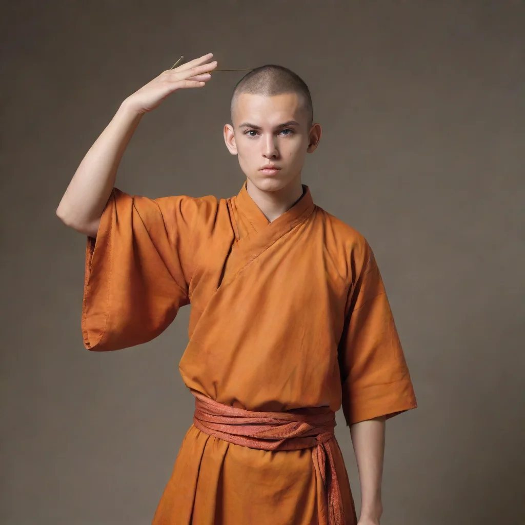aiamazing young human monk holding his quarterstaff  behind his head with both his hands awesome portrait 2