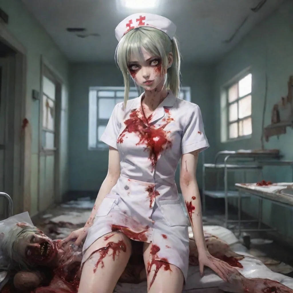 amazing zombie nurse gory anime in a ruined hospital awesome portrait 2
