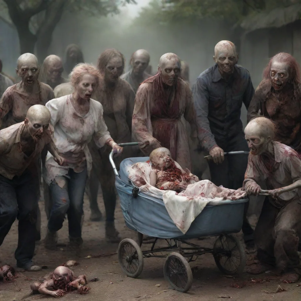 aiamazing zombies surrounding a newborn baby in a pram awesome portrait 2