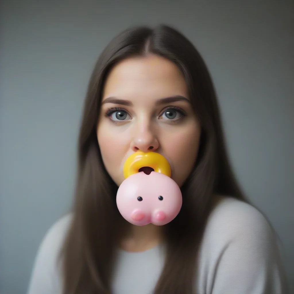 aian adult girl with a cute binky in is mouth