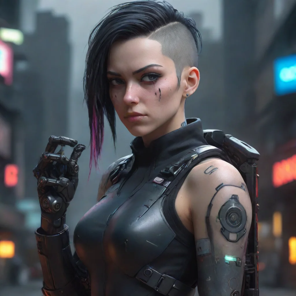 an anarchist cyberpunk girl with a cyborg arm concept art portrait artstation realistic octane portrait hd ar 1021