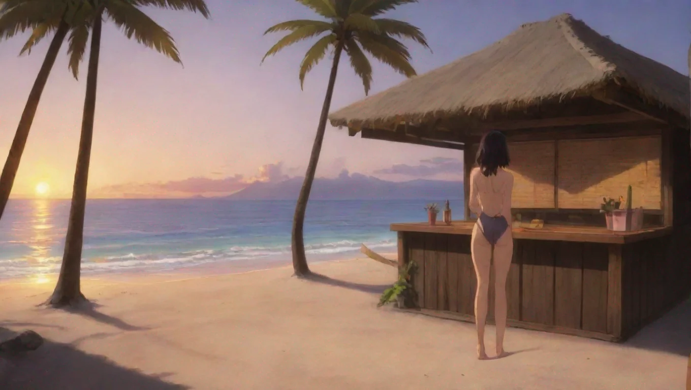 aian anime cartoon women in a swimsuit is looking at the sunset 
