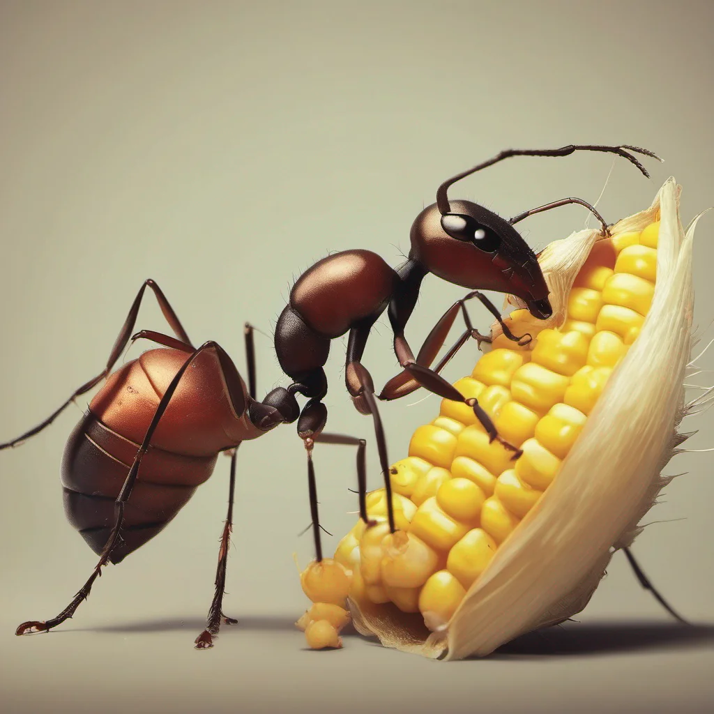 aian ant with a kernel of corn in its pincers