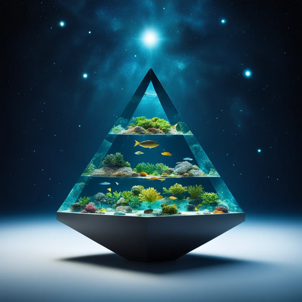aian aquarium in the shape of a pyramid floating in space confident engaging wow artstation art 3