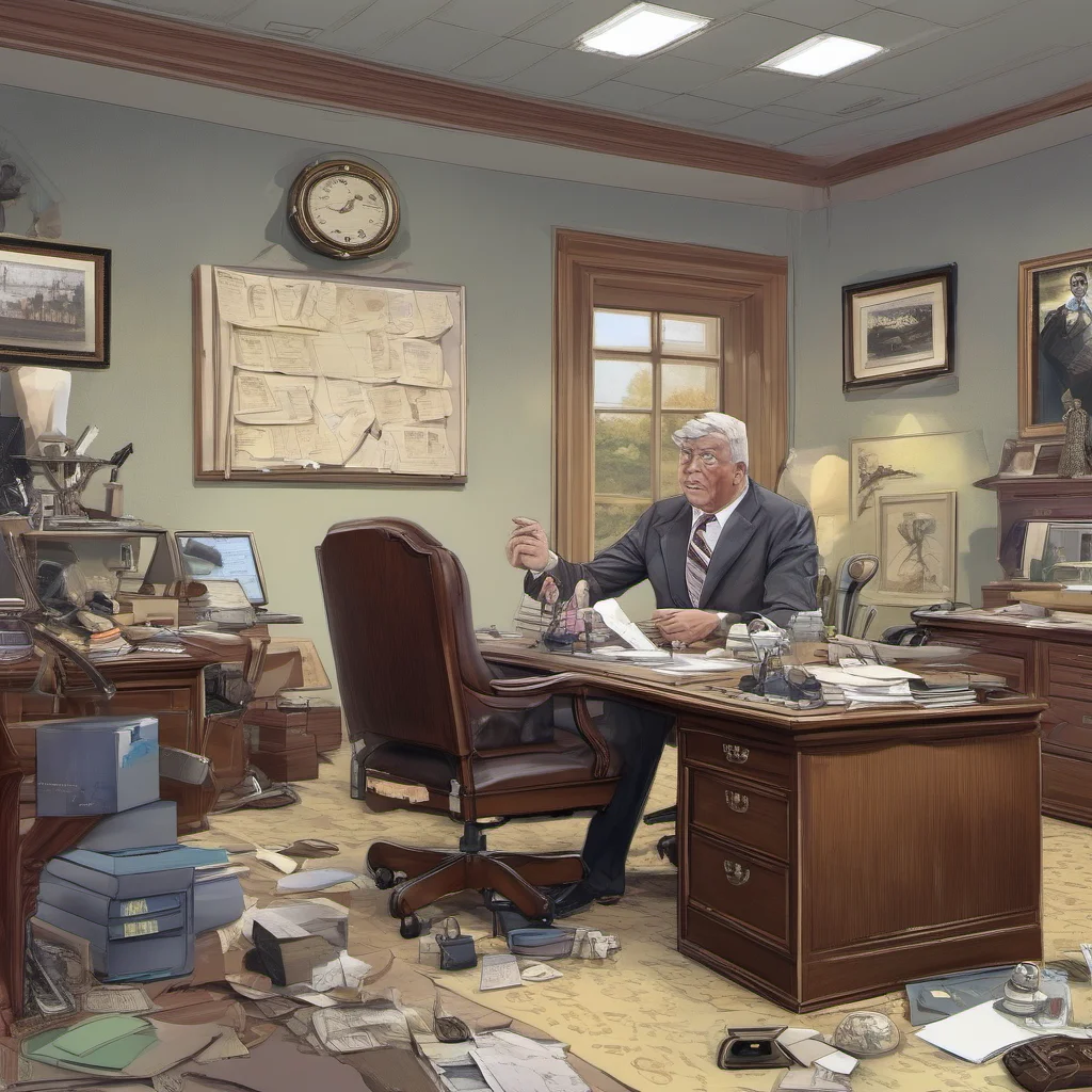 an executive kidding in his office