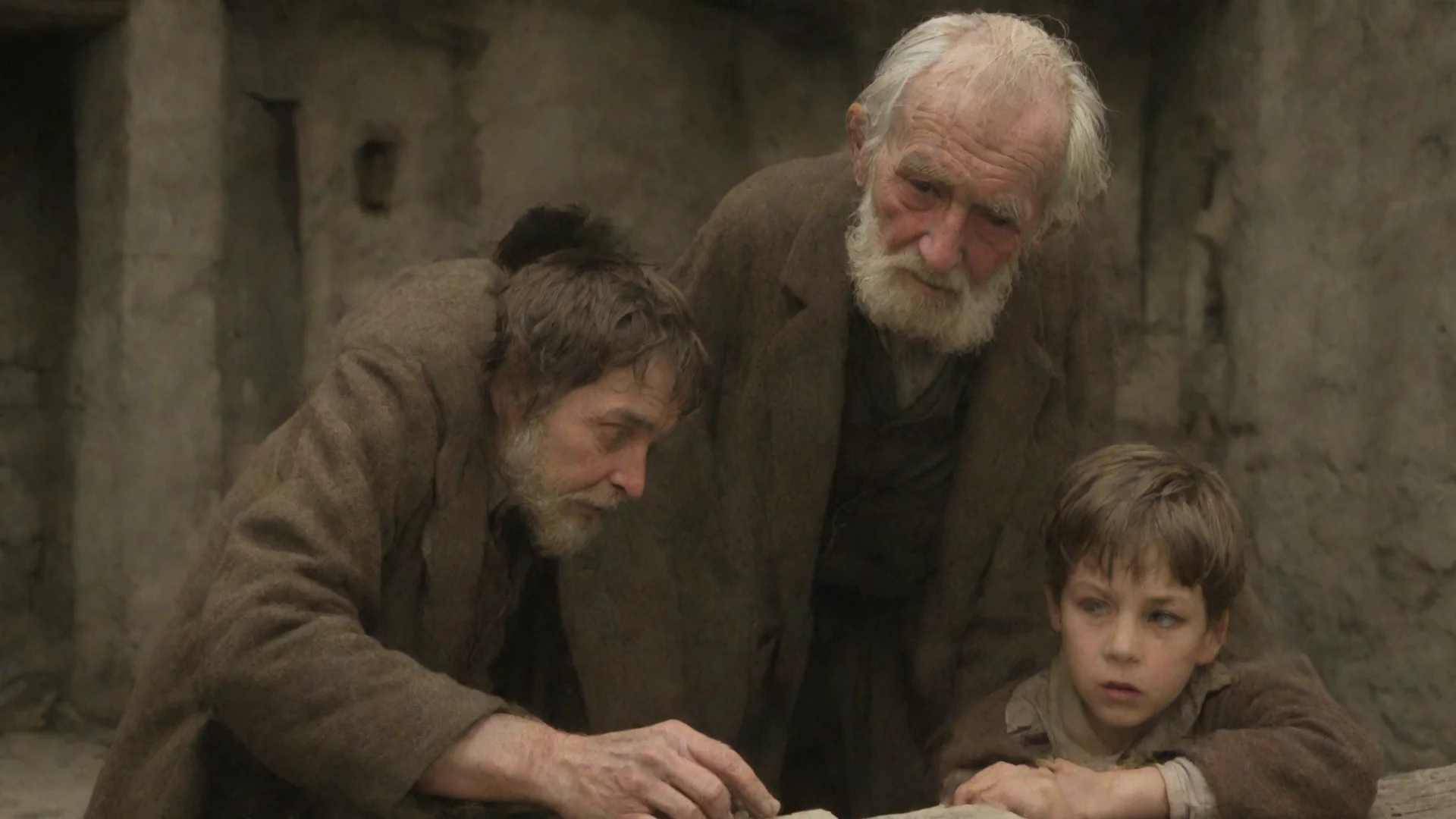 aian old man advising a boy  wide