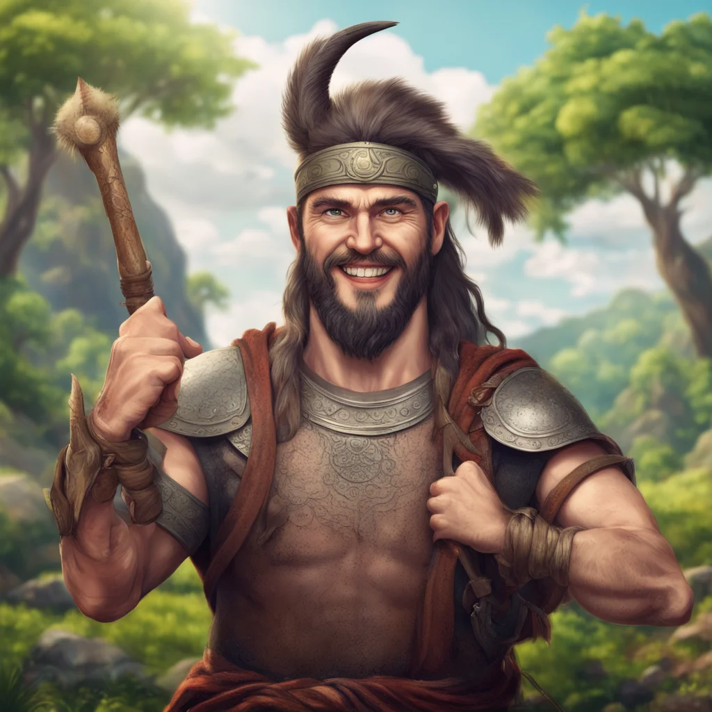 aiancient pagan warrior taking selfie smiling happy nature realistic  confident engaging wow artstation art 3