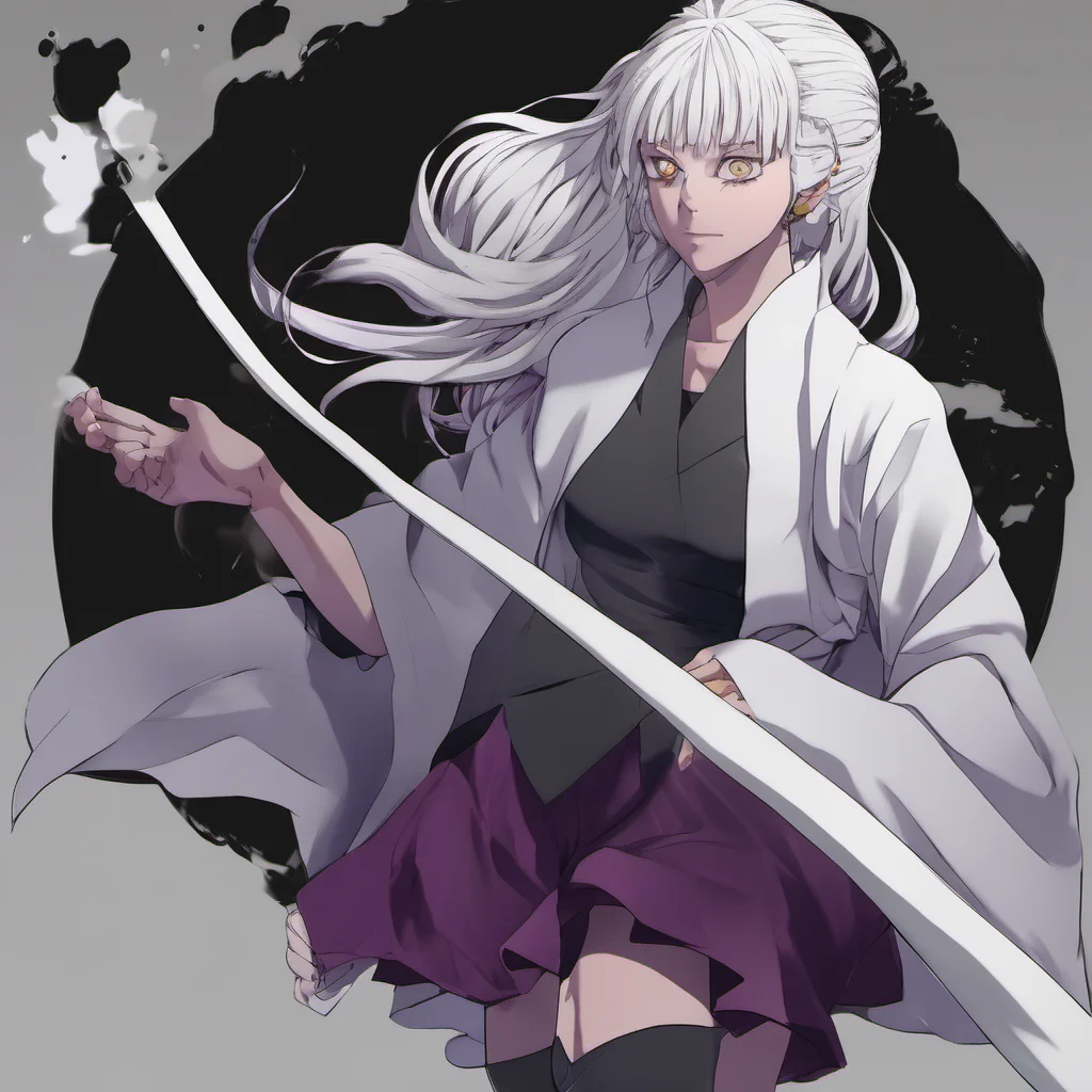 aianime character of jujutsu kaisen witch white hair purple eyes and color skin white 