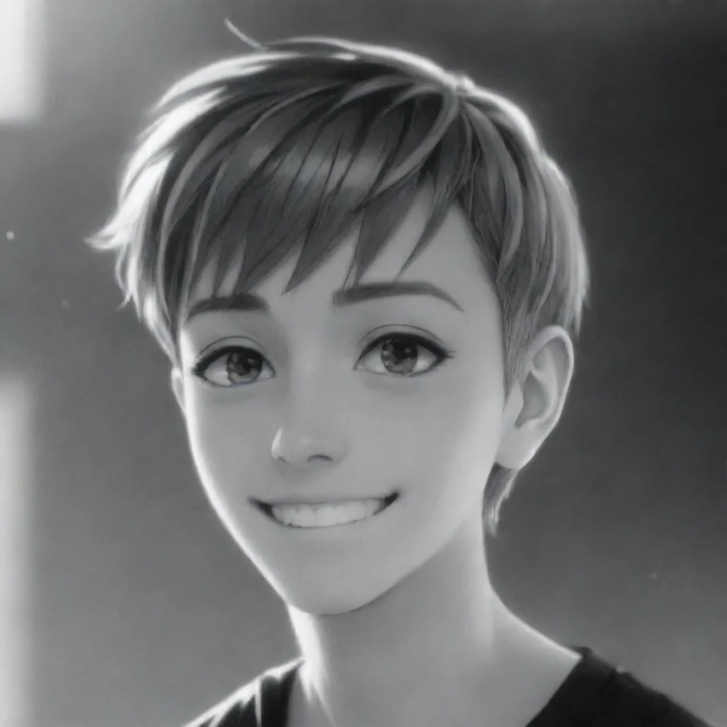 aianime friendly guy black and white high contrast smile short hair anime kindhearted warm