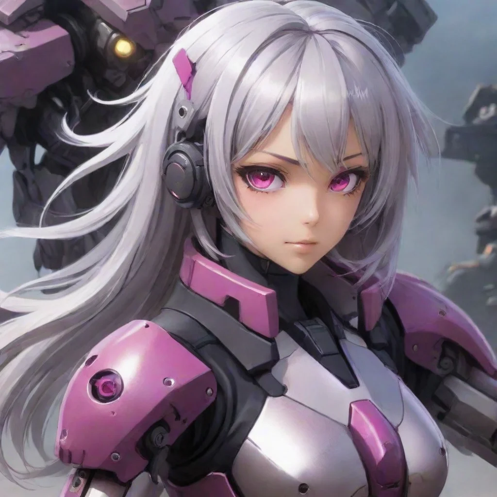 aianime girl silver hair dark fuchsia eyes mecha pilot combat