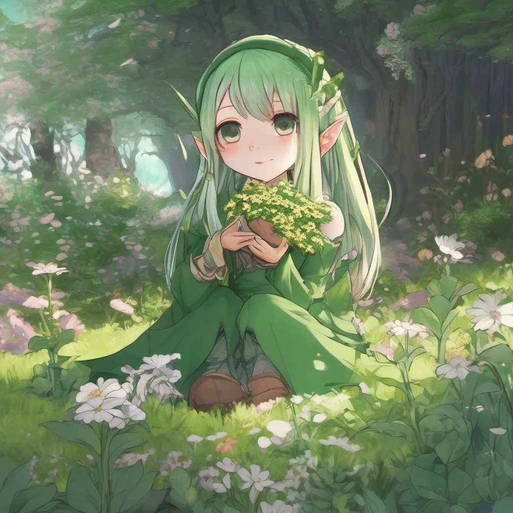 aianime green elf is picking flowers 