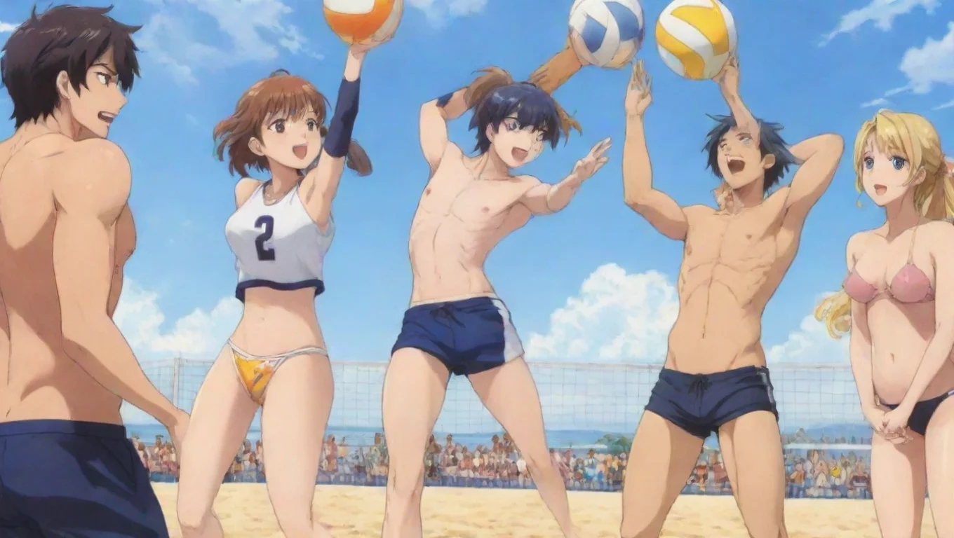 aianime guys and girls playing beach volleyball widescreen