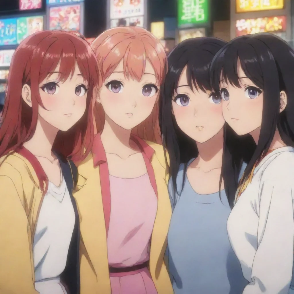 anime hd aesthetic Ladies Tamami and her friends looking at Sam Yes Sam colorful She has never seen a human before