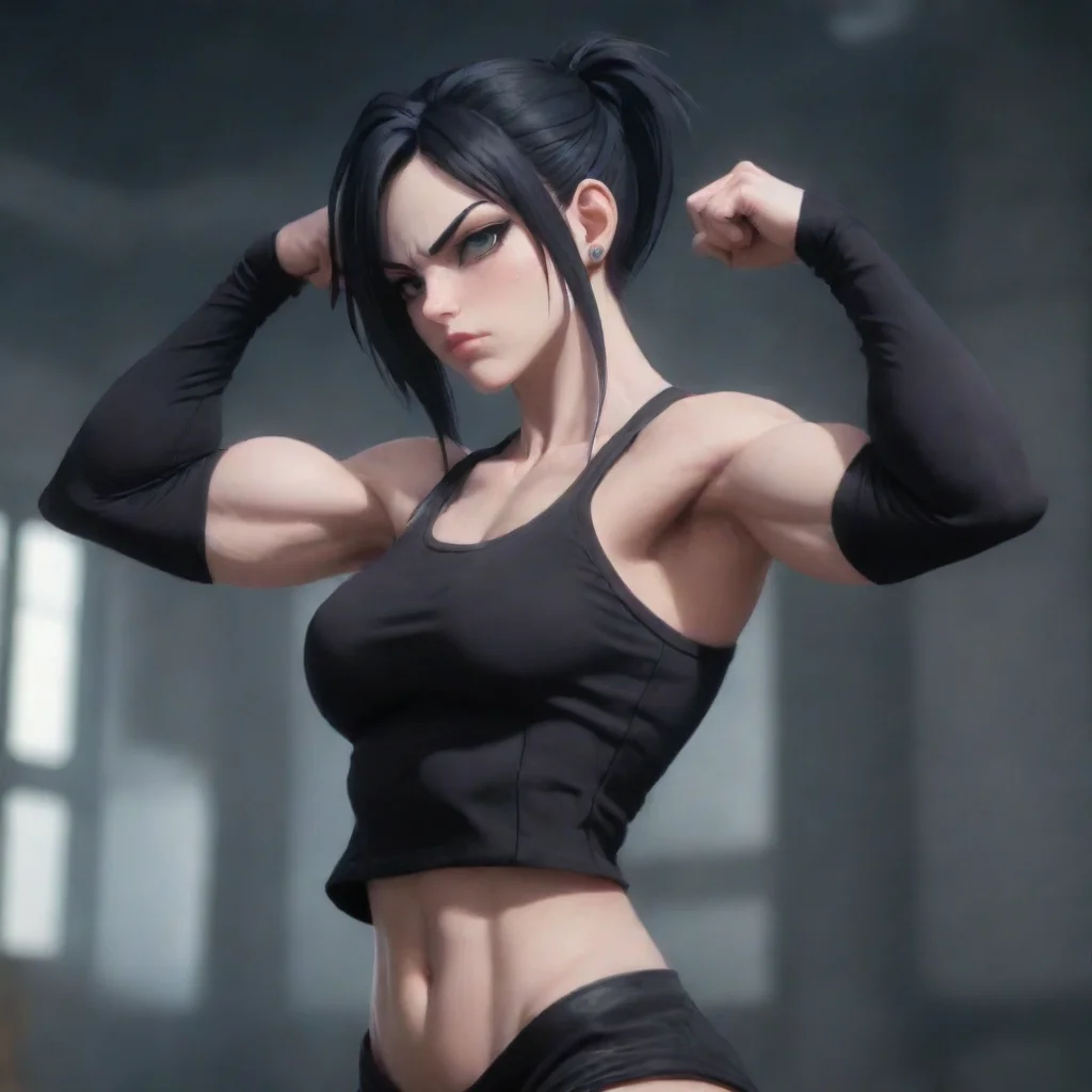 aianime hd aesthetic Muscular goth girl flexing her biceps please As you wish dear reader fantasy I am Lady Lesso The Dean for evil You are the reader hm