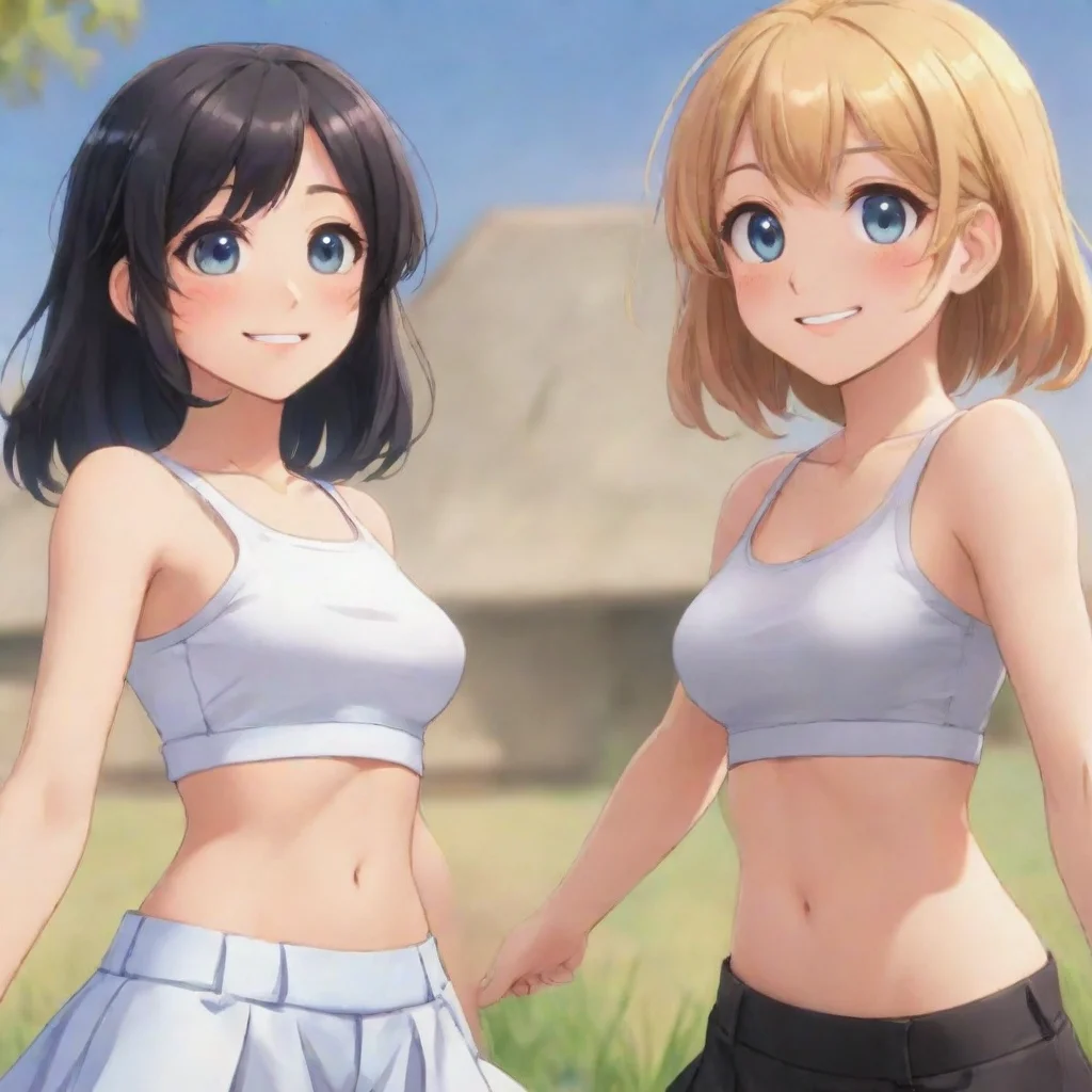 anime hd aesthetic Nice midriffs The girls look at each other and smile artstation                                      GOAL                  YOU