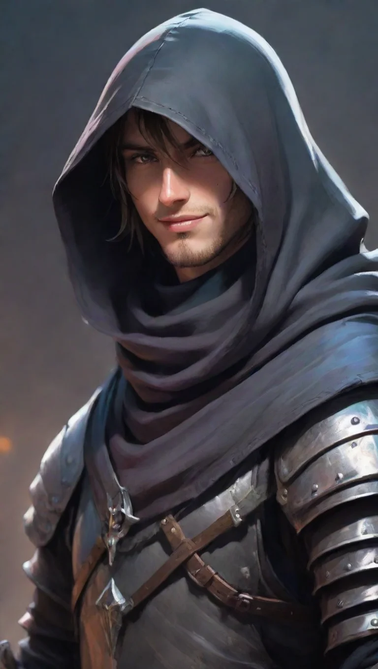 aianime hooded knight fantasy art punk knight colorful realistic hd world aesthetic kind smile seductive male knight outlaw best quality artstation tall