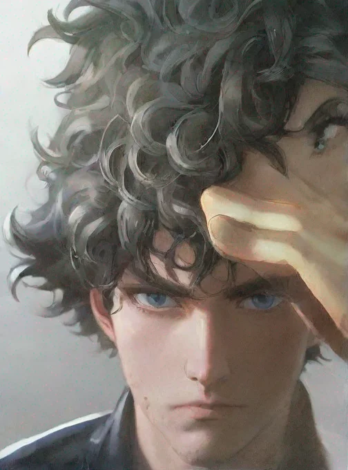 aianime man curly hair black hair anime hd epic artstation face eyes clear