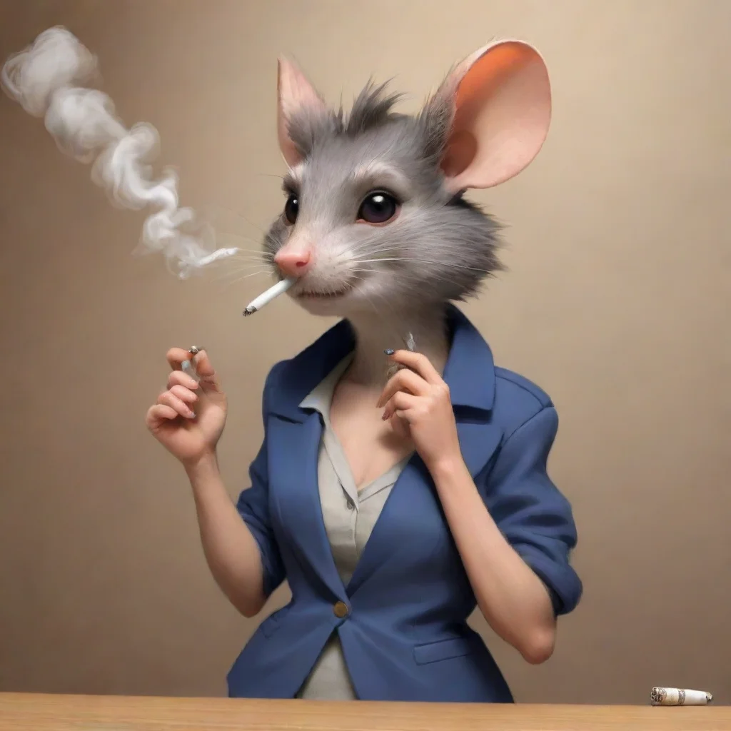 aianthro furry rat tomboy woman smoking a cigarette cartoon