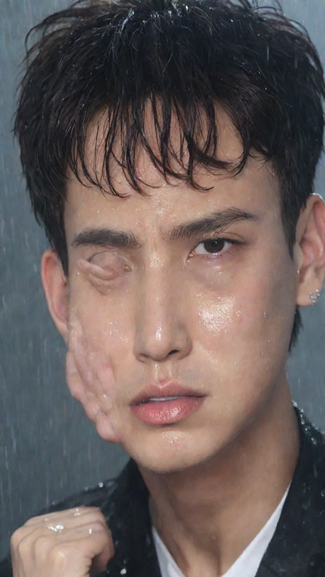 aiartist jungkook from bts cries in the heavy rain tall