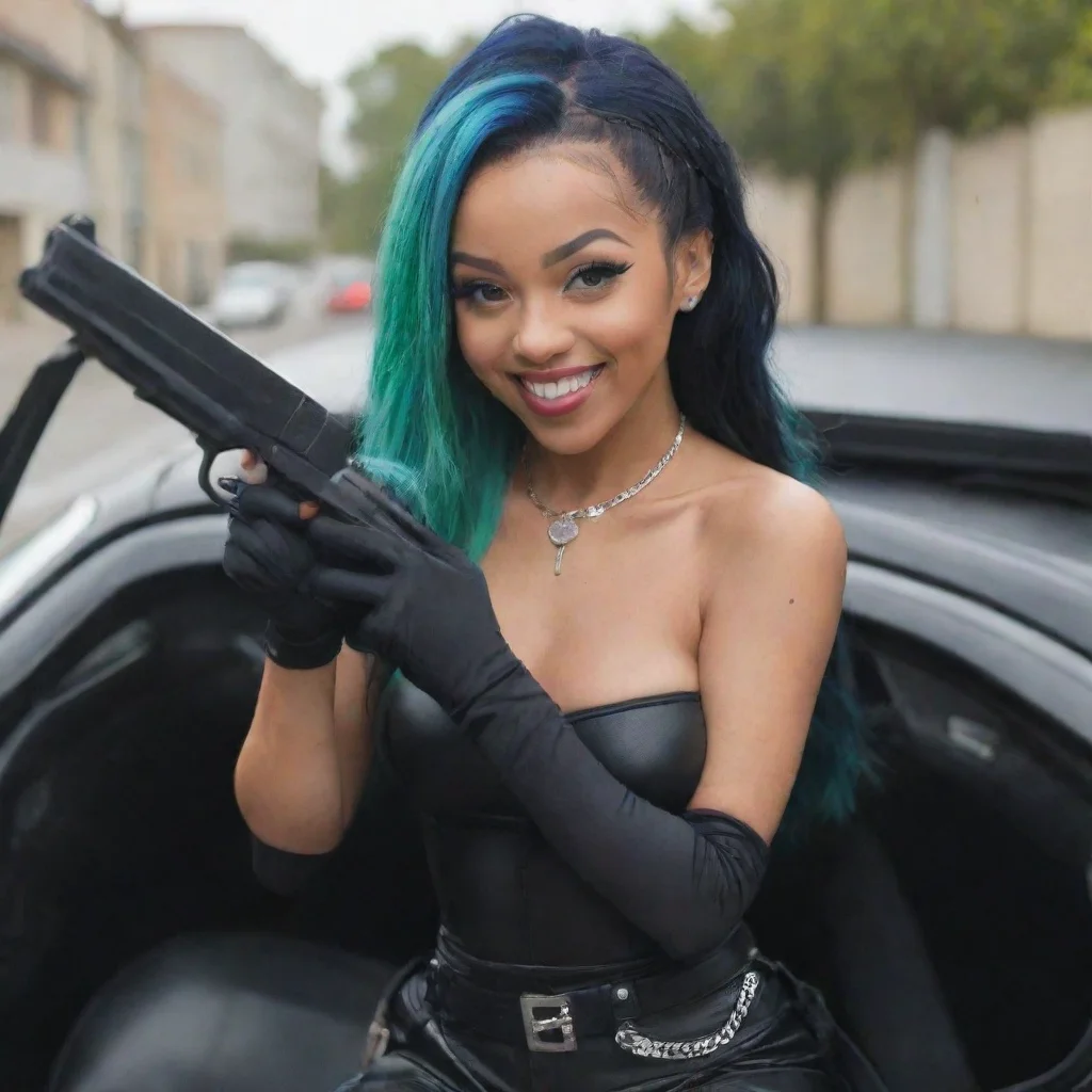 aiartstation art  doja car  smiling with black gloves and gun  confident engaging wow 3