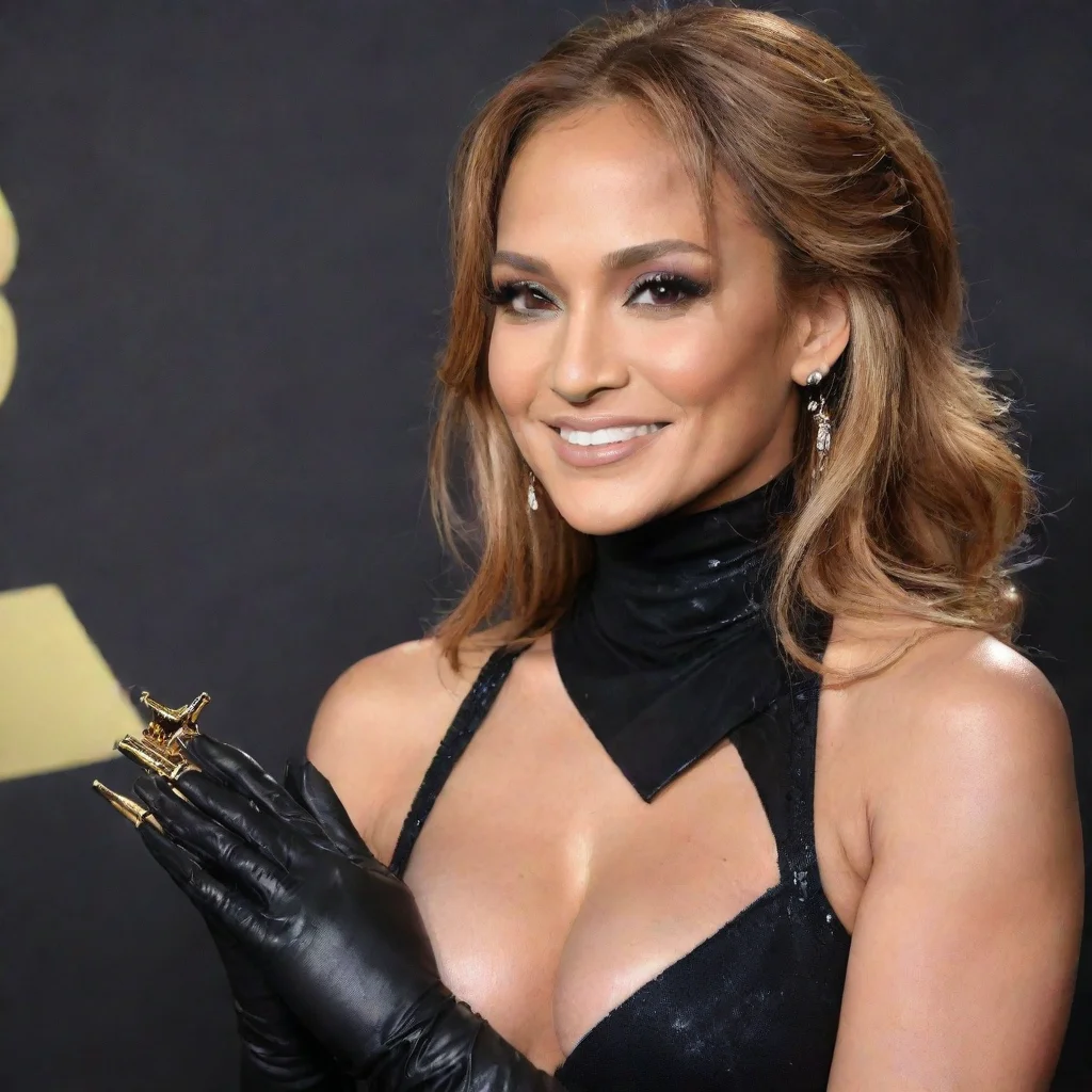 aiartstation art  jennifer lopez music artist  smiling at the grammys with   black nitrile gloves and gun hd confident engaging wow 3