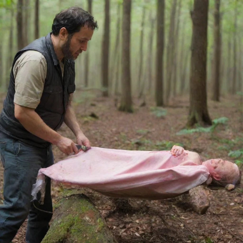 aiartstation art  man has knife cutting a newborn baby in the woods confident engaging wow 3