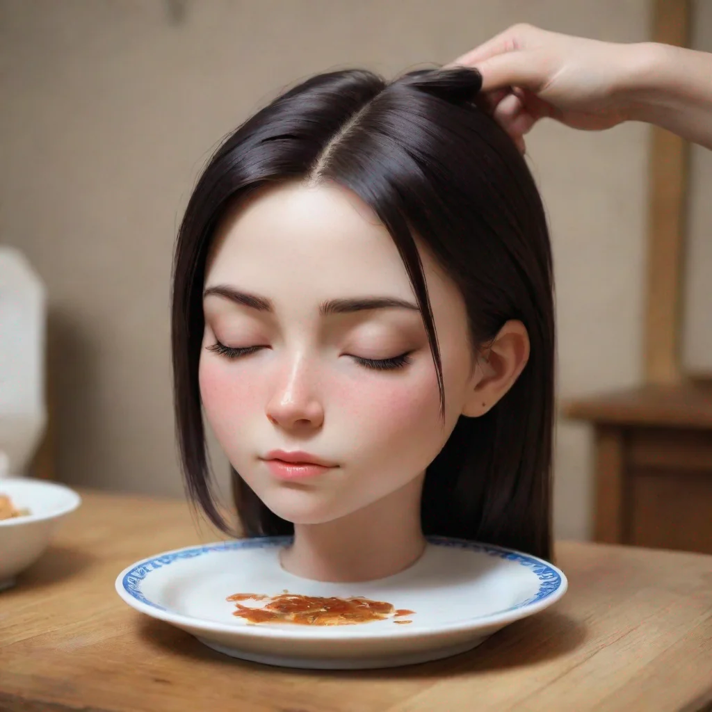 aiartstation art .the plate is put on the ground.she closed her eyes confident engaging wow 3