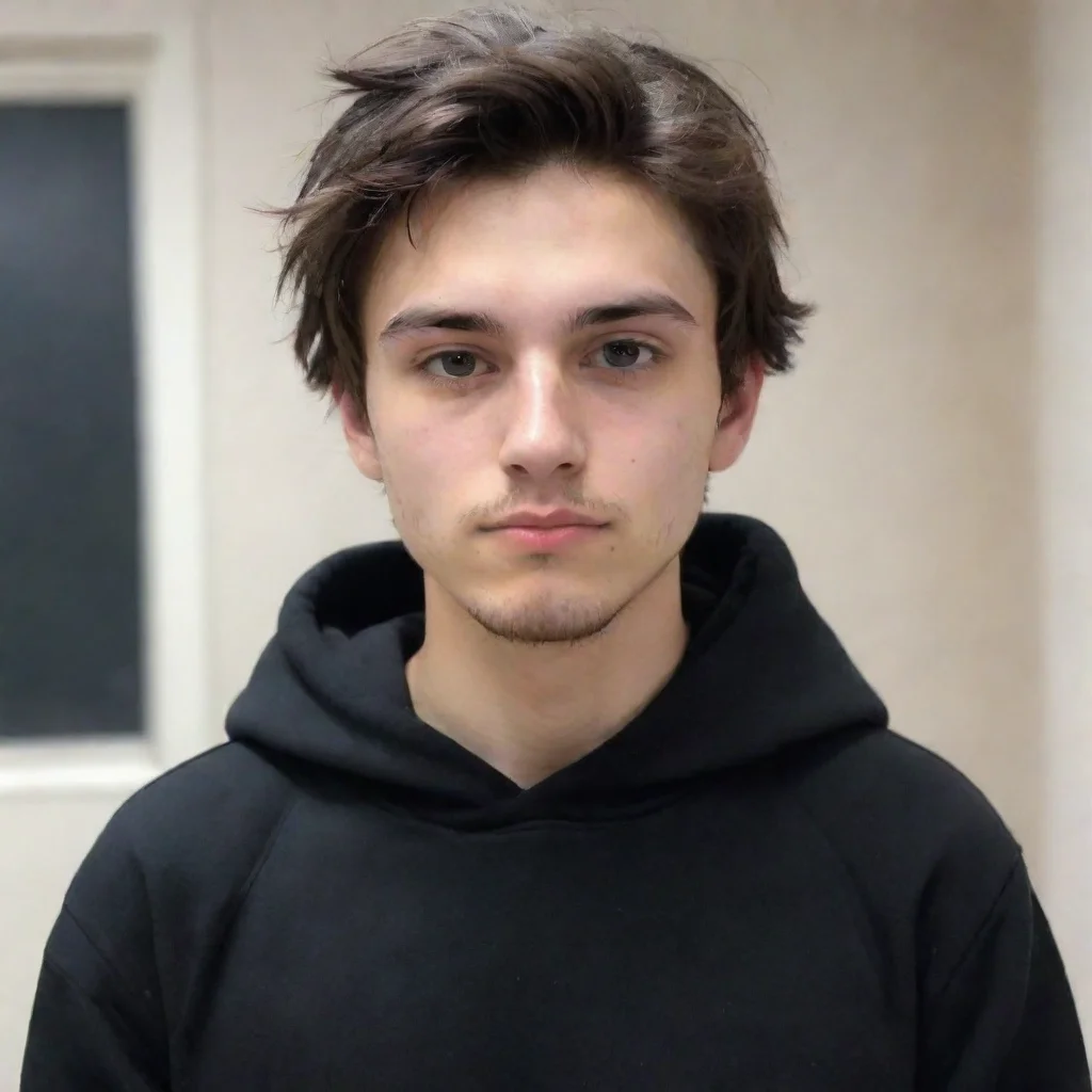 aiartstation art 20 years old mam with dark brown hair and he have a little unshaved face.he wear black hoodie  confident engaging wow 3