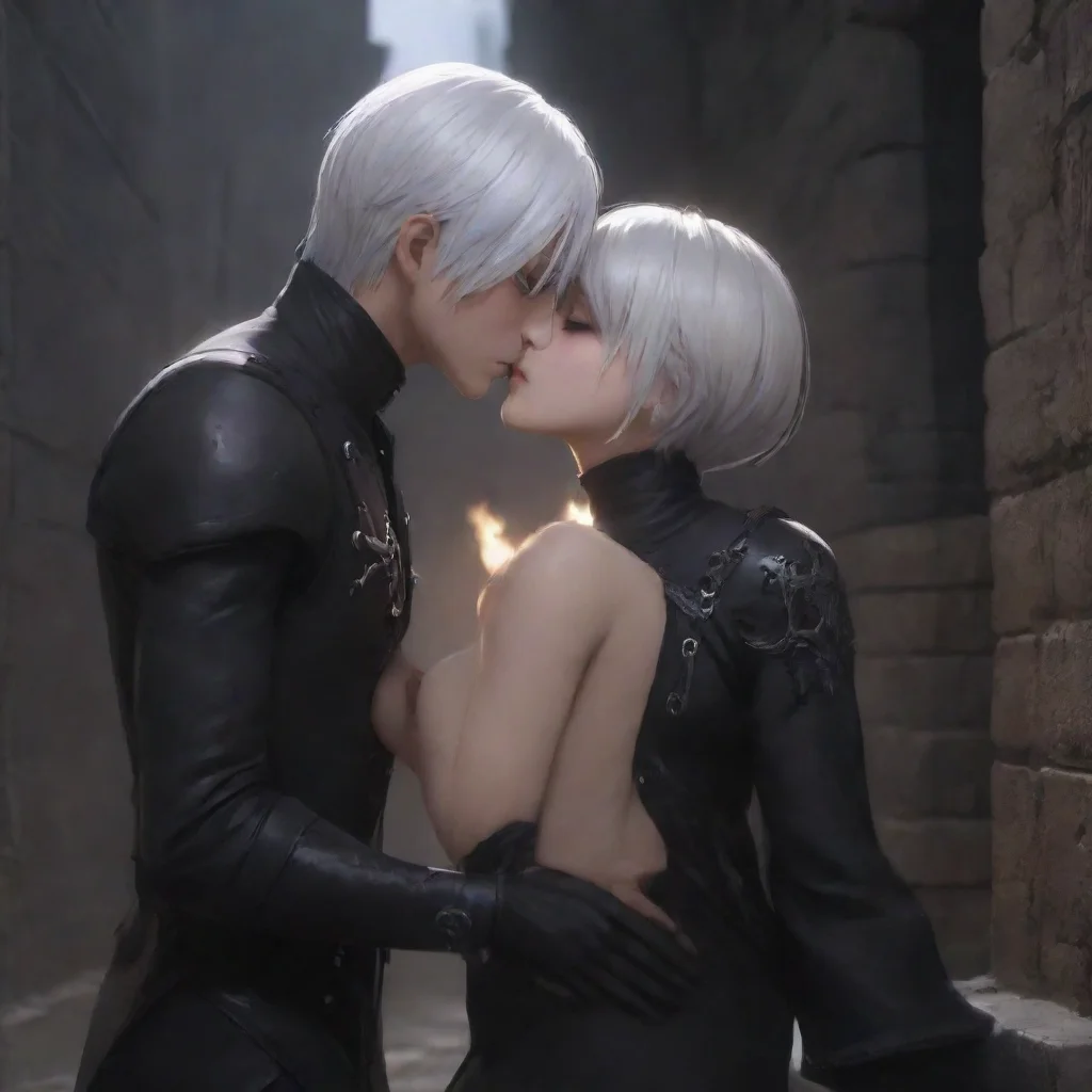 aiartstation art 2b yorha kissing a goth guy in a back ally walls confident engaging wow 3
