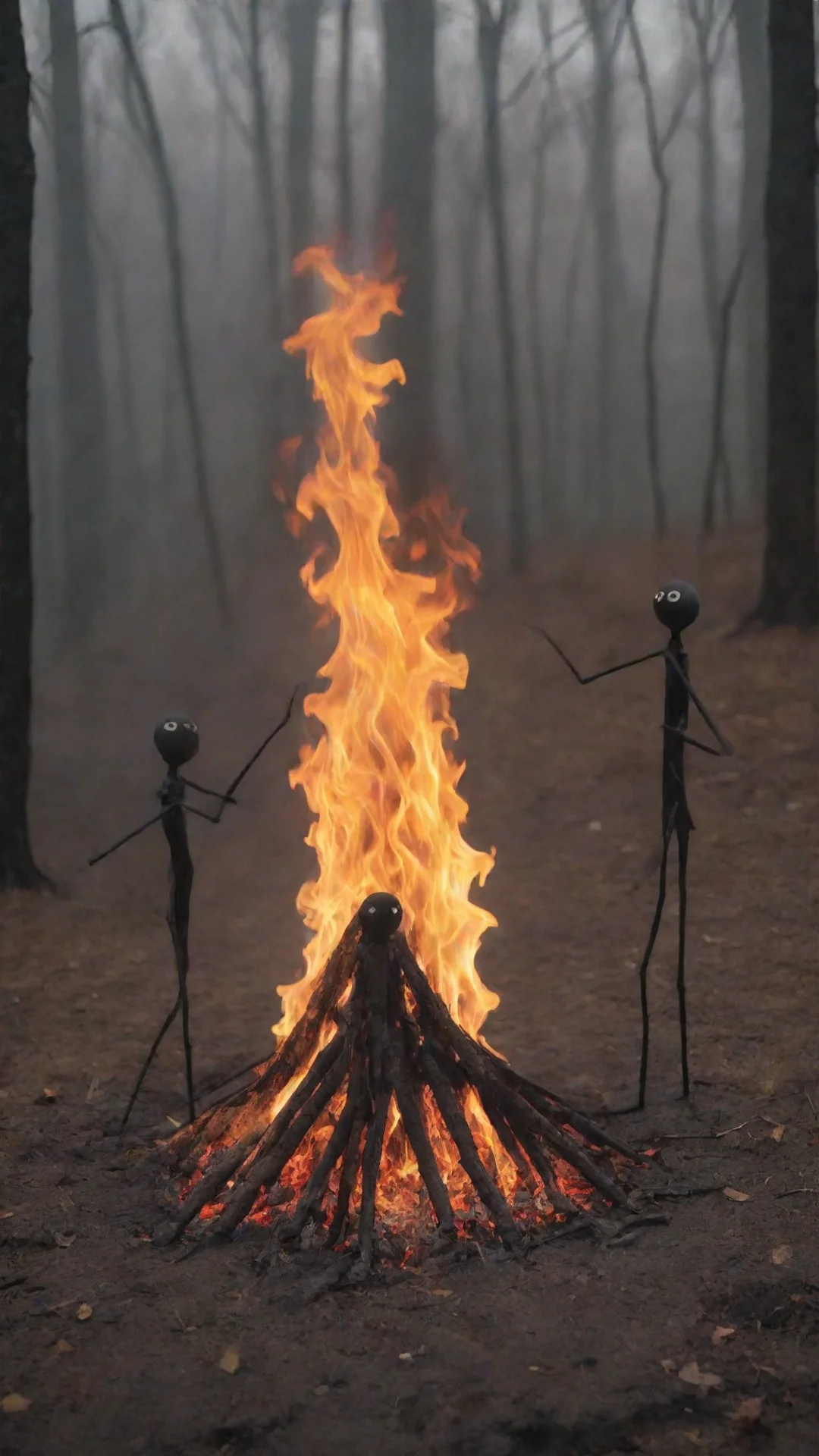 aiartstation art 3 stickman around a fire confident engaging wow 3 tall