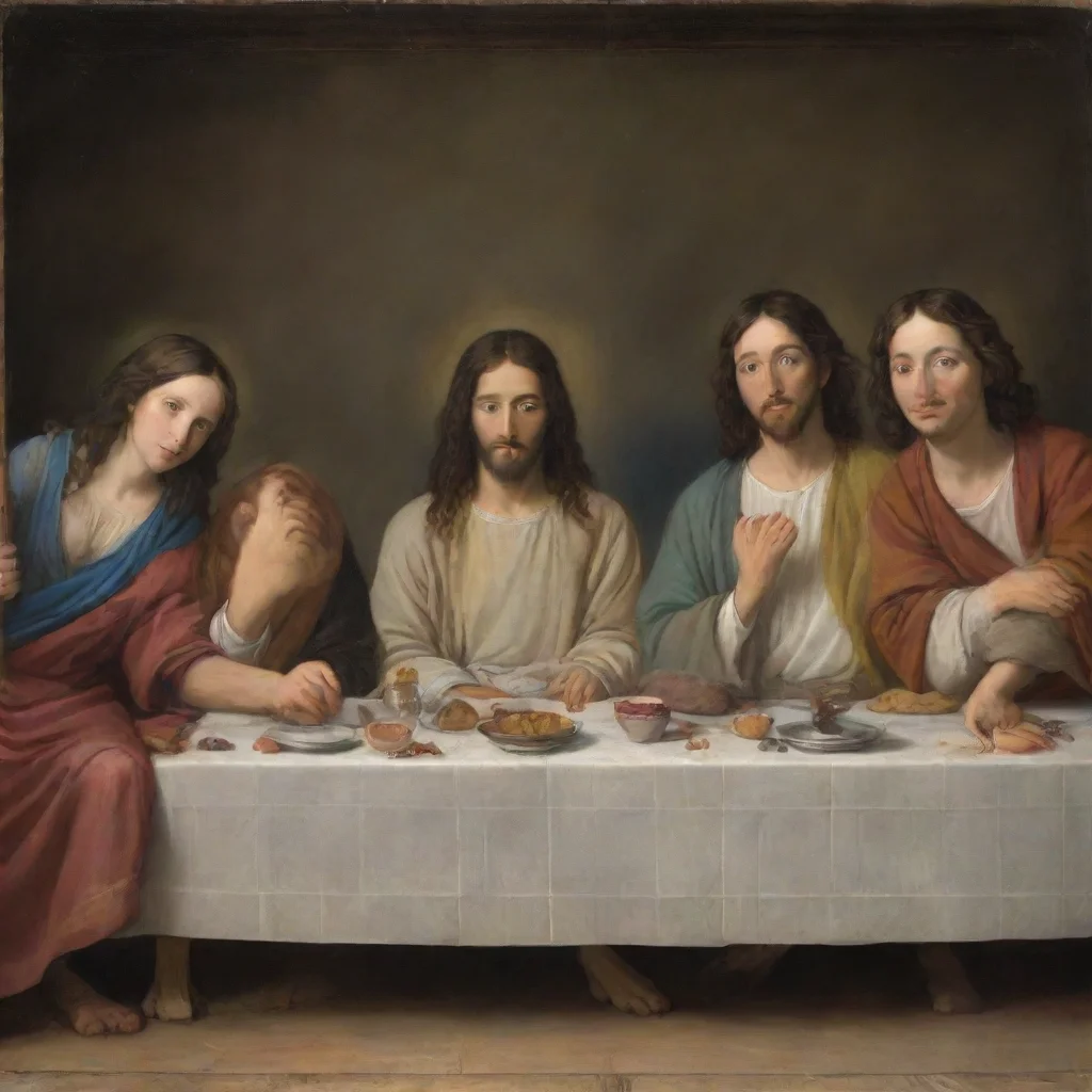 aiartstation art 4 friends sitting like the last supper confident engaging wow 3