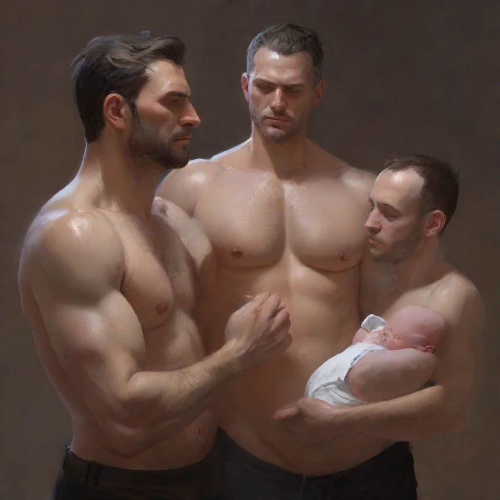 aiartstation art 5 men with a newborn baby confident engaging wow 3