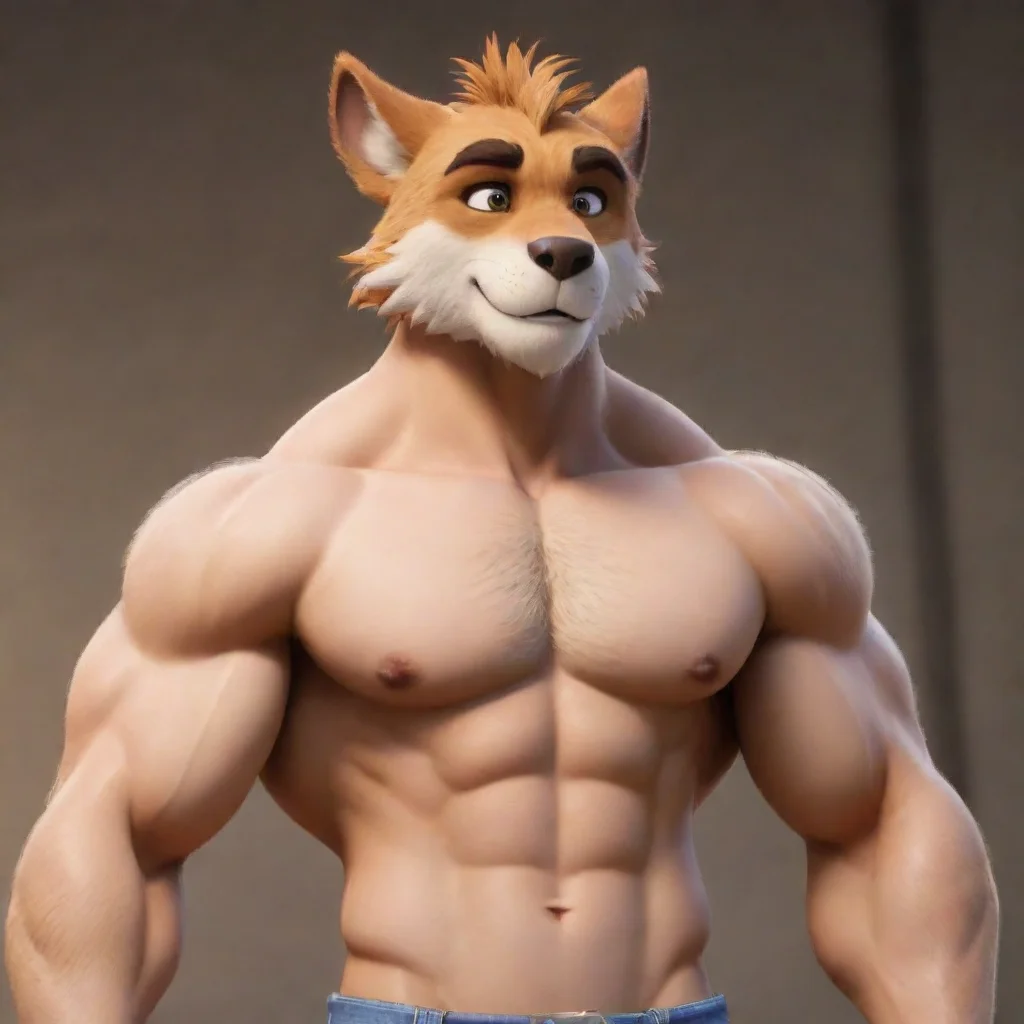 aiartstation art a animated male shirtless buff heyna furry confident engaging wow 3