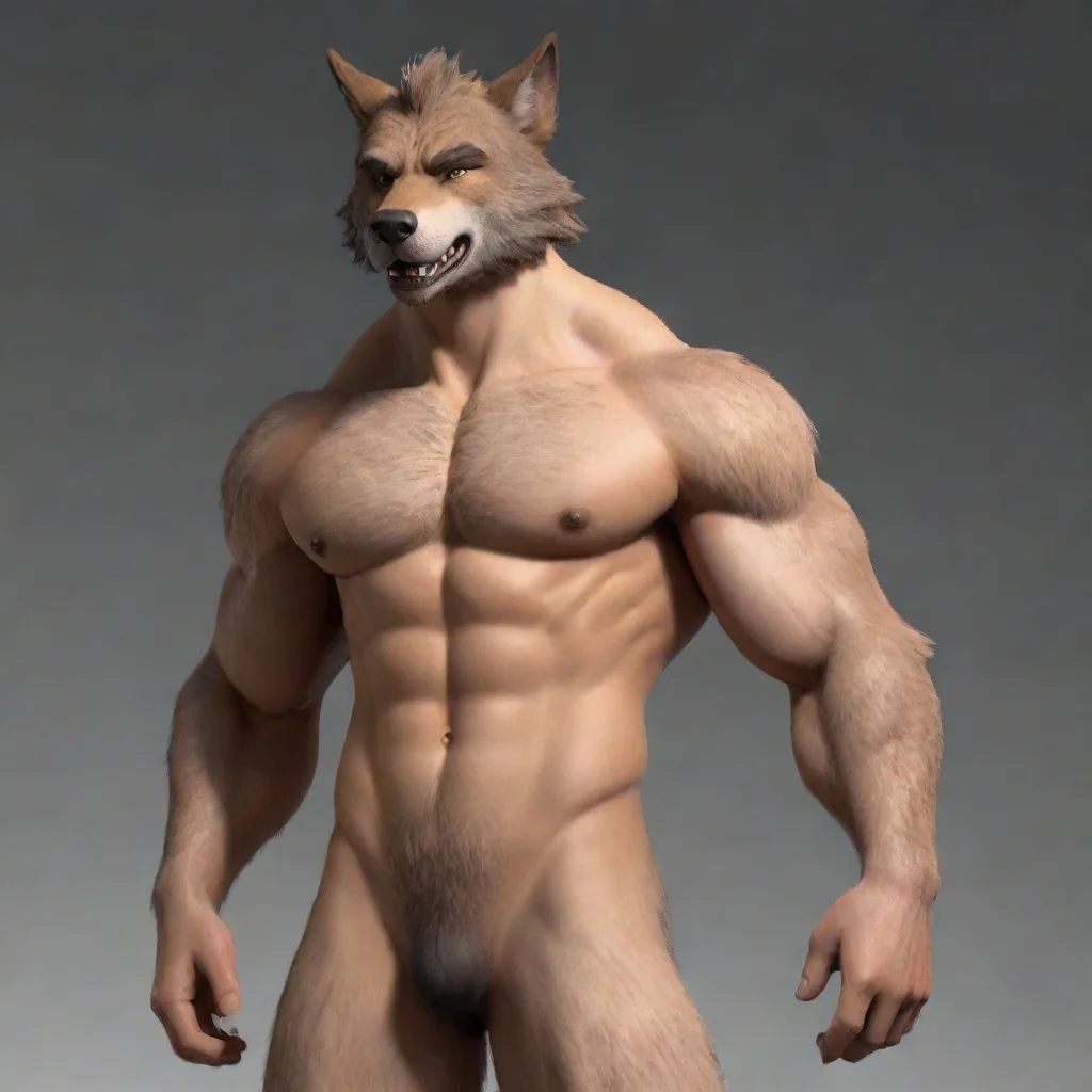 aiartstation art a animated male shirtless buff wolf furry confident engaging wow 3
