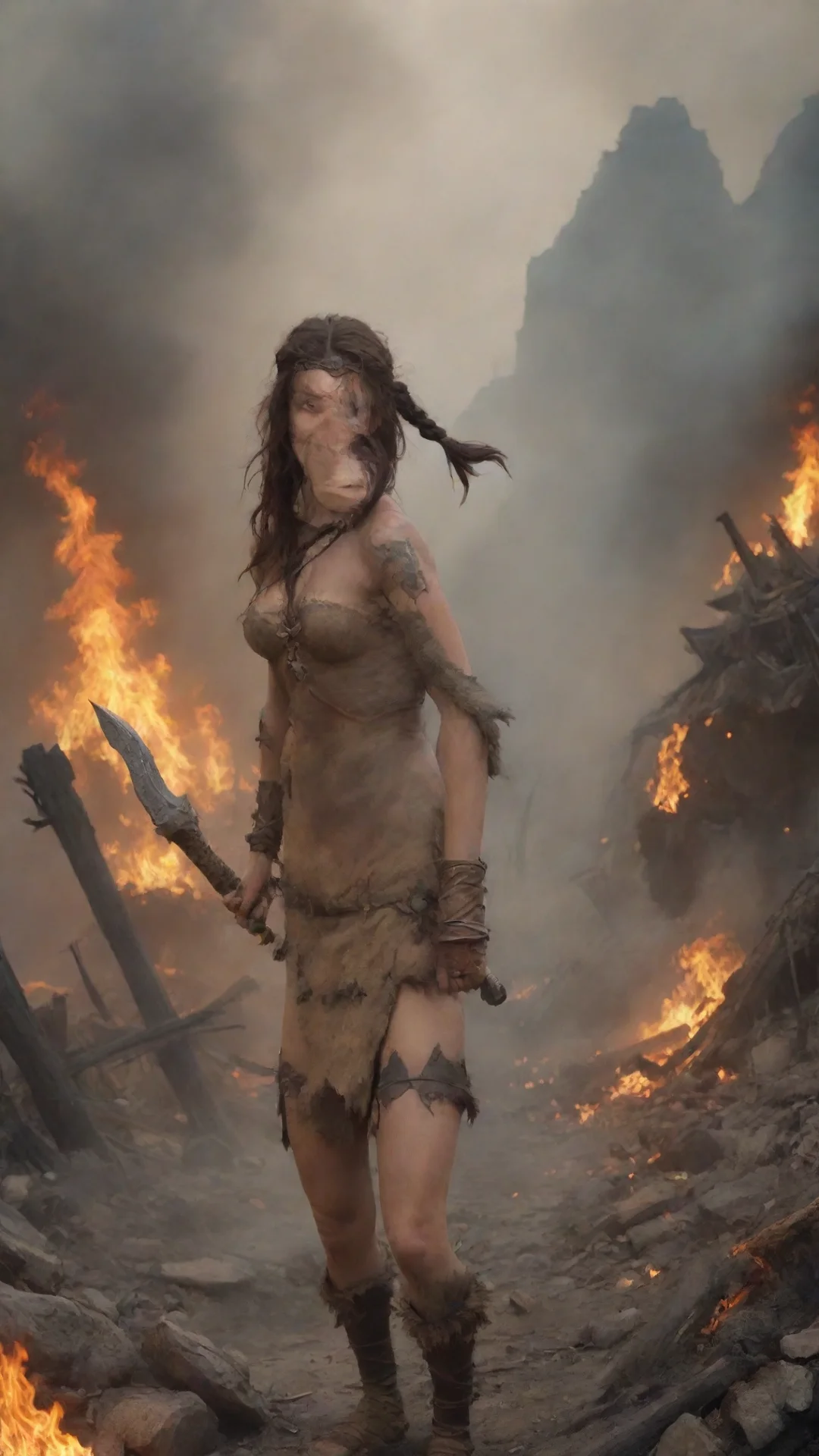 aiartstation art a barbarian woman on the search for the dragon that burned down her village  confident engaging wow 3 tall