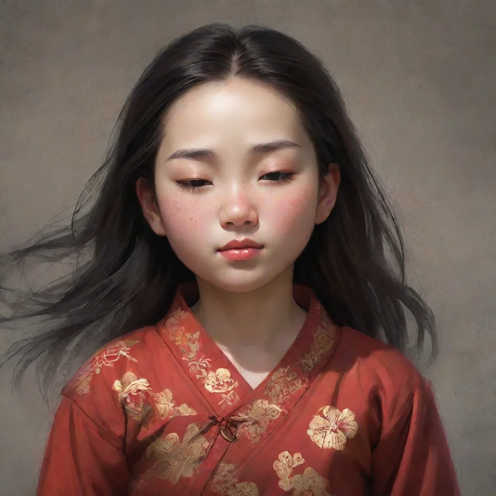 aiartstation art a beautiful chinese girl aged 12 beheaded and died on the ground.closing her eyes confident engaging wow 3
