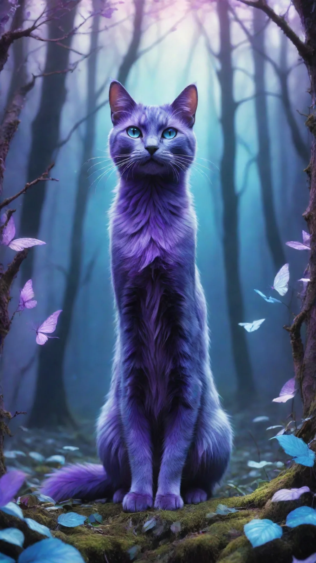 aiartstation art a cat fantasy art in an enchanted forest with purple and blue colors  confident engaging wow 3 hdtall