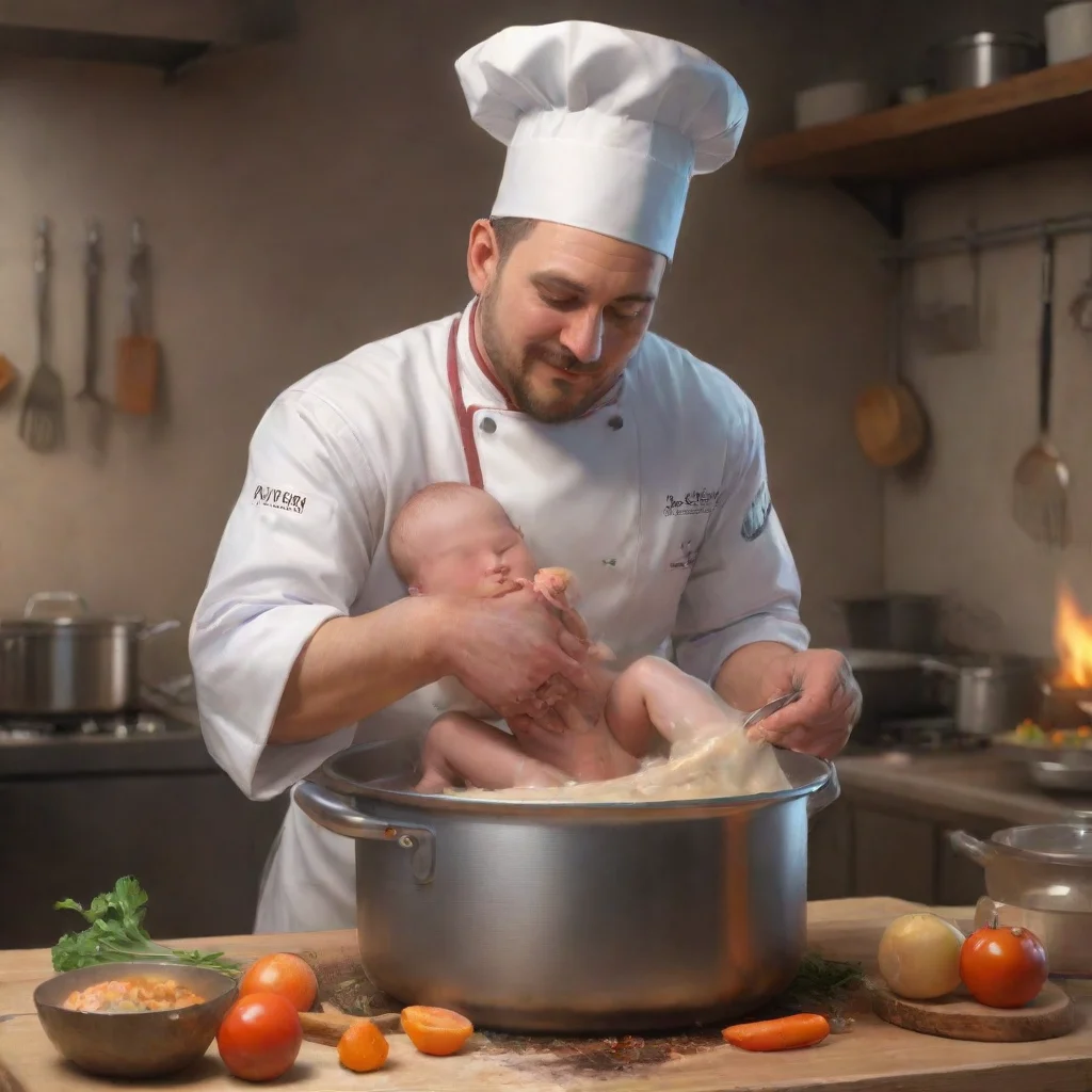 aiartstation art a chef cooking a newborn baby in a pot confident engaging wow 3