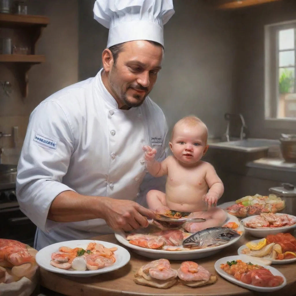 aiartstation art a chef preparing a newborn baby as a seafood platter confident engaging wow 3