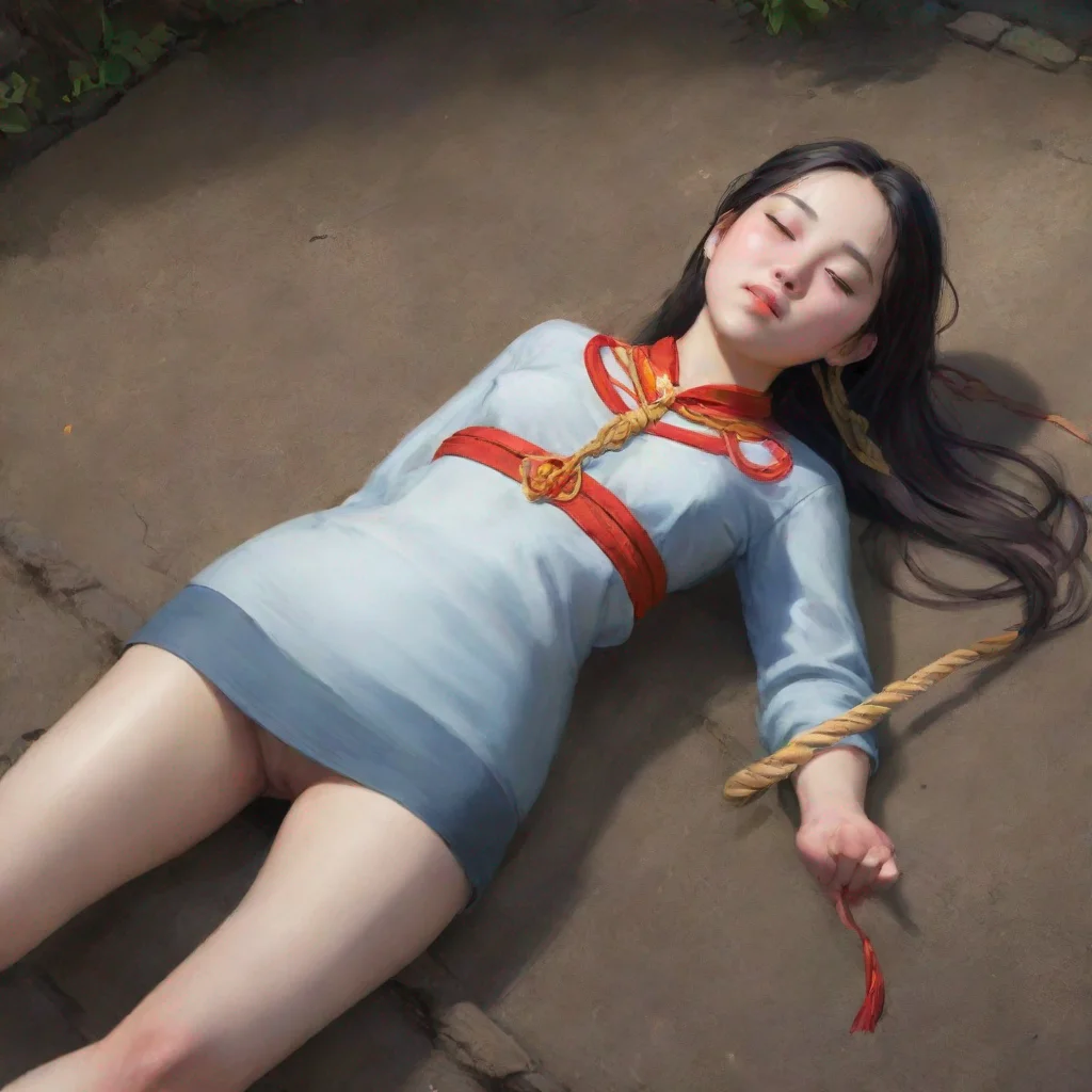aiartstation art a chinese girl aged 15. a thick noose is around her neck tightly.she closed her eyes. confident engaging wow 3