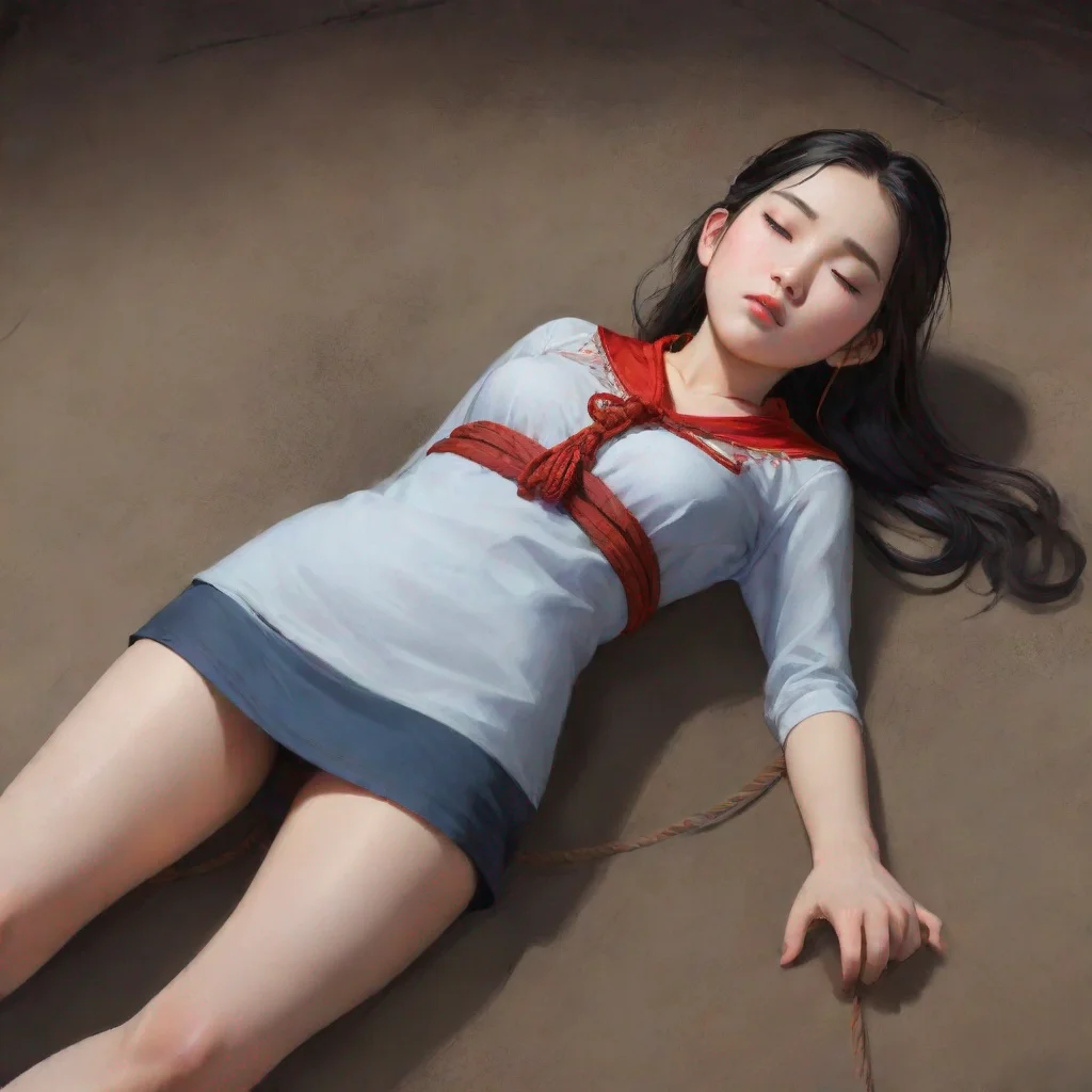 aiartstation art a chinese girl aged 15. a thick noose is around her neck tightly.she closed her eyes.she is wearing a white beautiful dress confident engaging wow 3