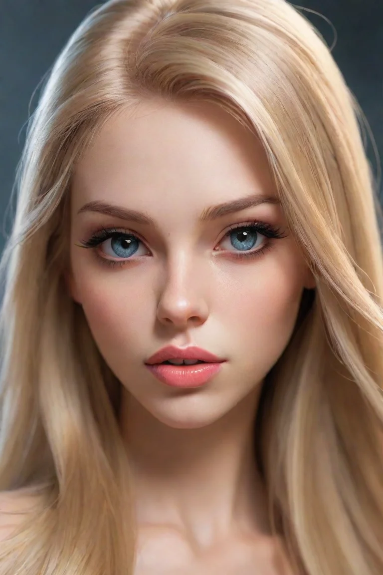 aiartstation art a close up of a young beautiful lady. long blonde straight hair. seductive sight and mouth. cool outfit and makeup.  confident engaging wow 3 portrait