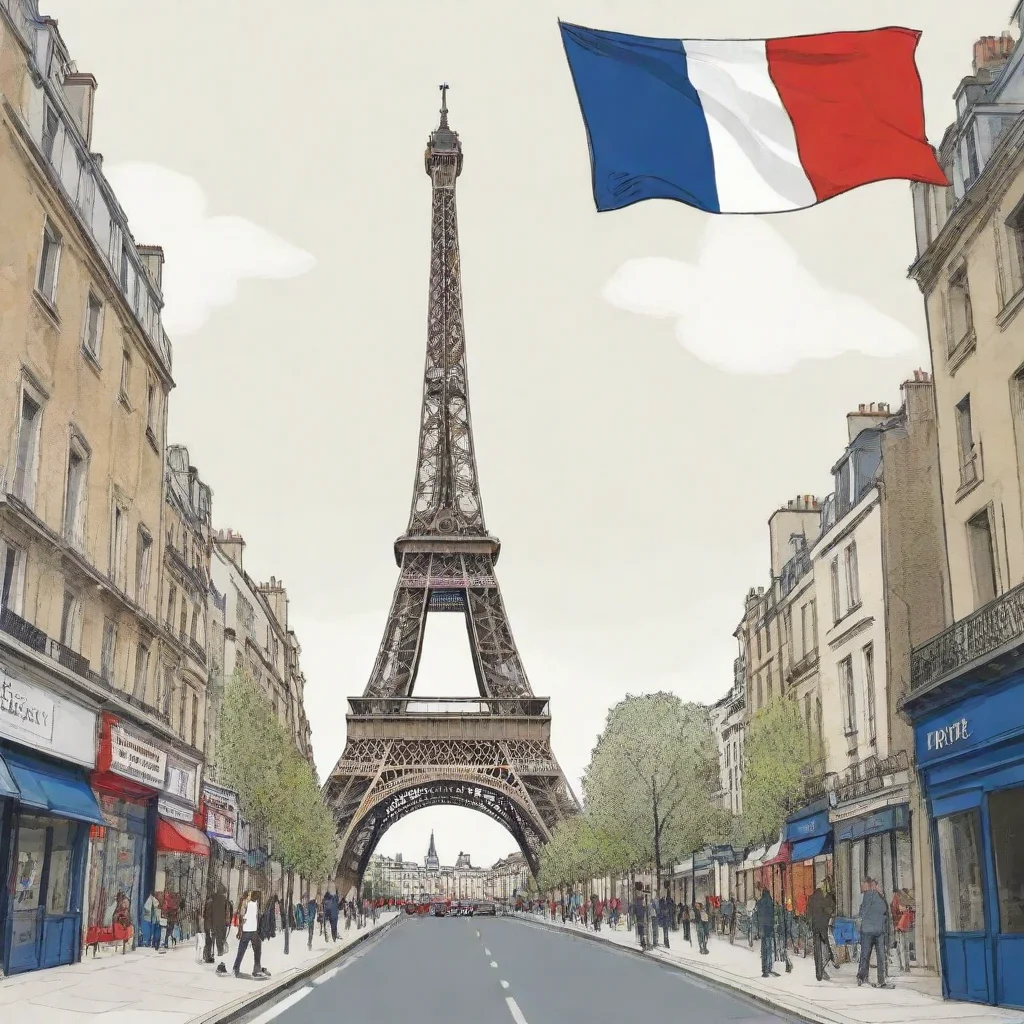 aiartstation art a comic style illustration of the eiffel tower. the tower is walking through london and is waving the french flag. confident engaging wow 3